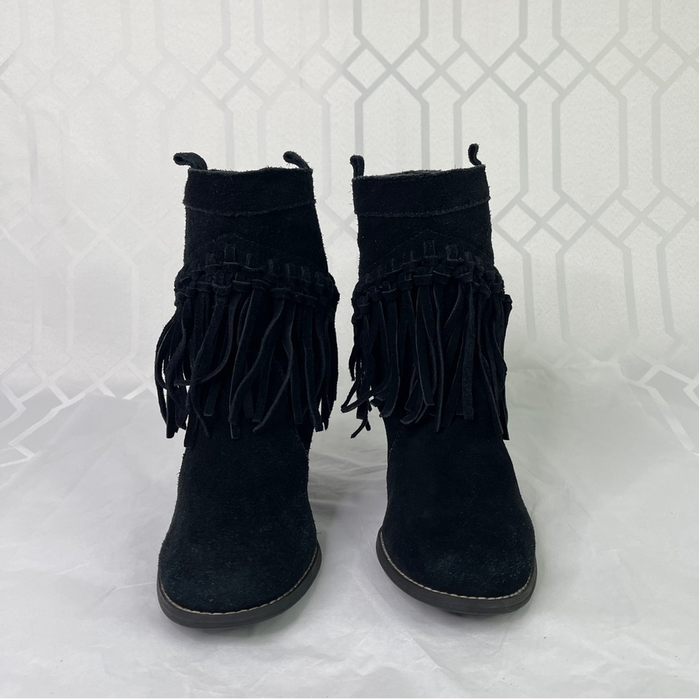 Sbicca Vintage Collection Black Suede Fringe Ankle Boots 8